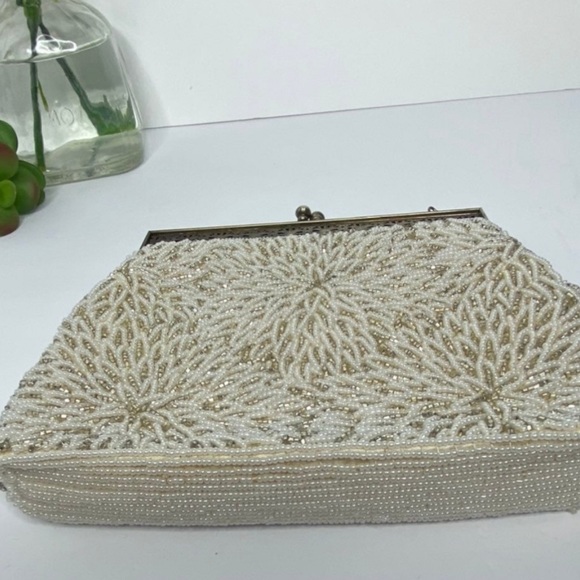 beaded cream handbag wristlet purse vintage - Picture 6 of 9